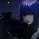 An animated character with purple hair holds a weapon in a screenshot from the season two trailer of Netflix's Ghost in the Shell series.